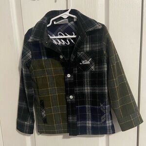 Kith Kids Plaid Sweater Jacket in Black, Green, and Blue